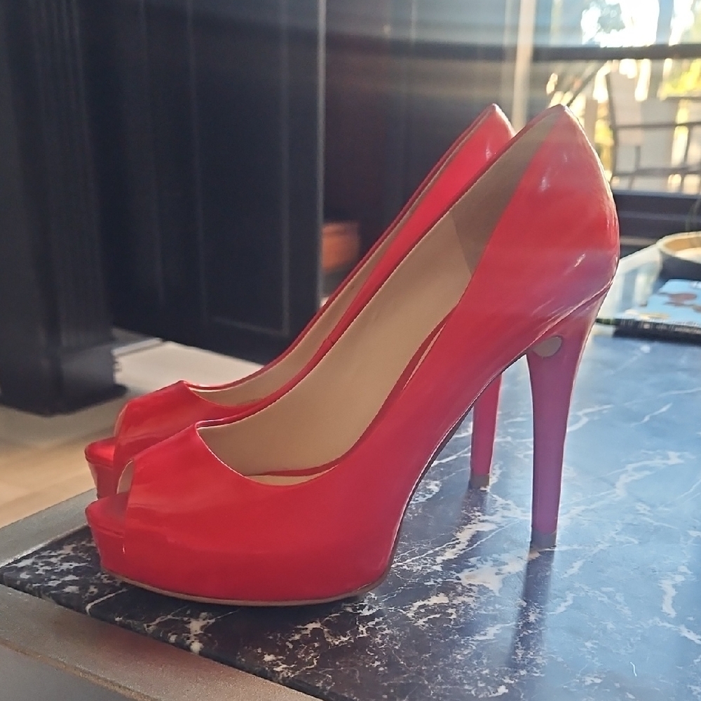 Guess Vibrant Red Peep-Toe Heels